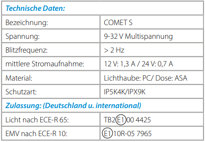 Hänsch Comet S Lichtfarbe: Blau, Blaue Haube Stroboblitz Festmontage (B) Lose Kabelausfühung Analog mit Funktionsüberwachung (+) Keine Sonderfunktion